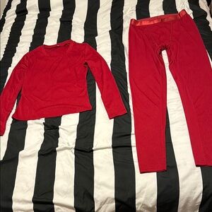 Red Long Sleeve Ribbed Top and Leggings Set